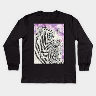White tiger and baby tiger  cat Kids Long Sleeve T-Shirt